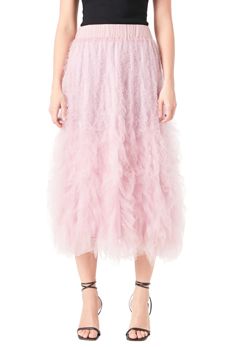 Endless Rose Ruffle Tulle Midi Skirt, Main, color, 