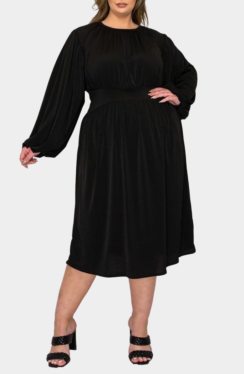 L I V D Audrey Gathered Long Sleeve Midi Dress, Alternate, color, Black