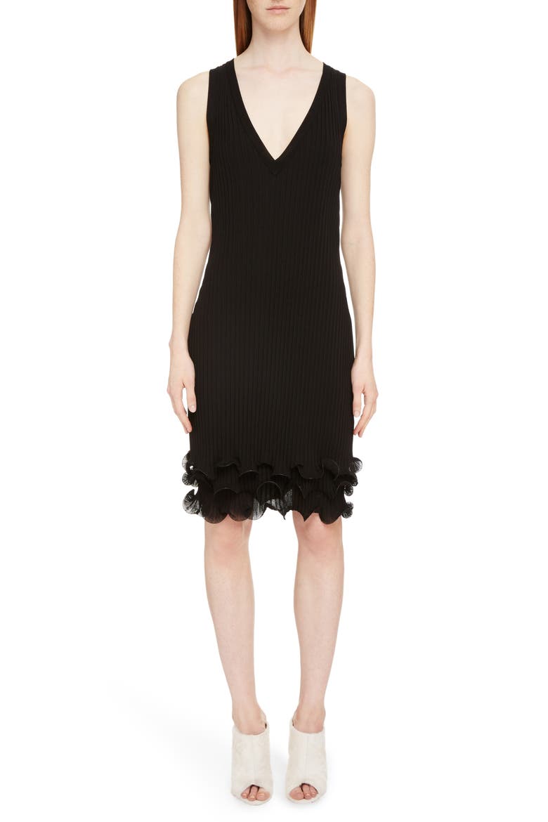 Ribbed Ruffle Hem Dress, Main, color, BLACK