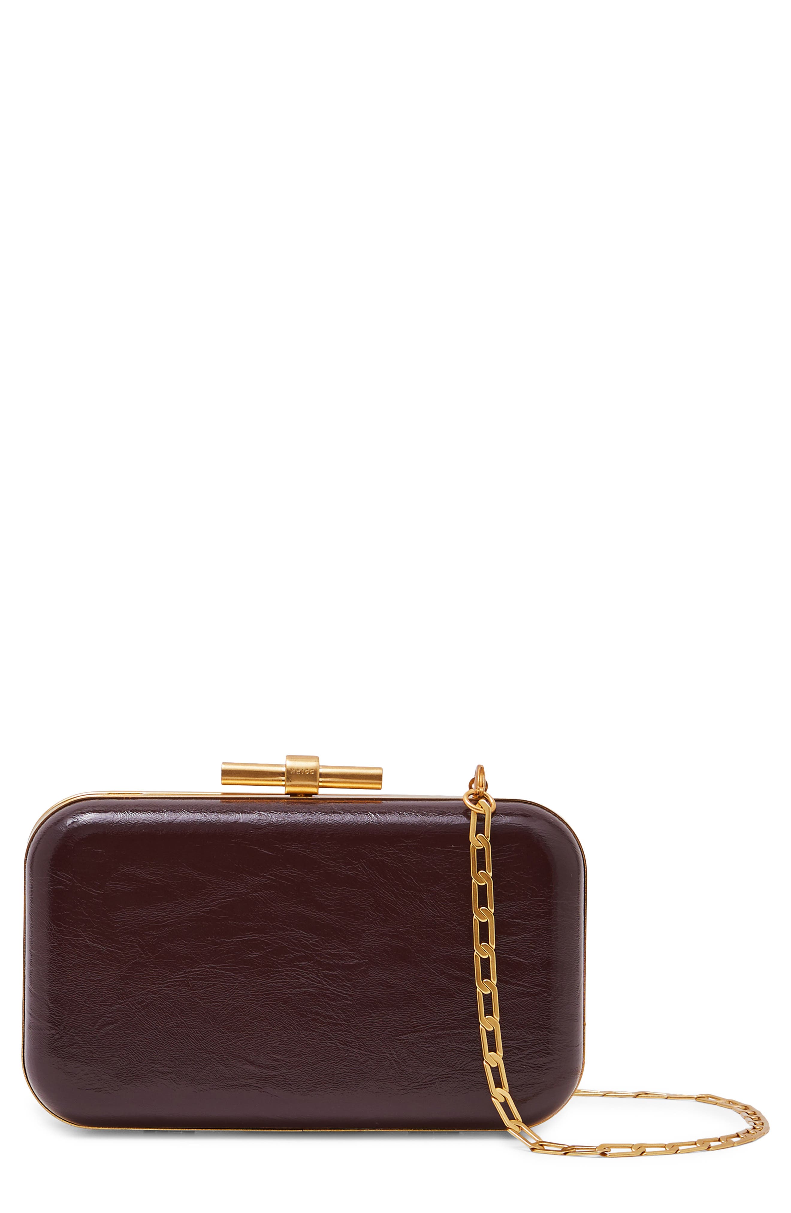 Reiss Junie Faux Leather Frame Clutch, Main, color, Burgundy