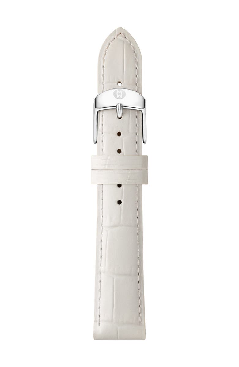 MICHELE Croc Embossed Leather Watchband, 16mm, Main, color, White