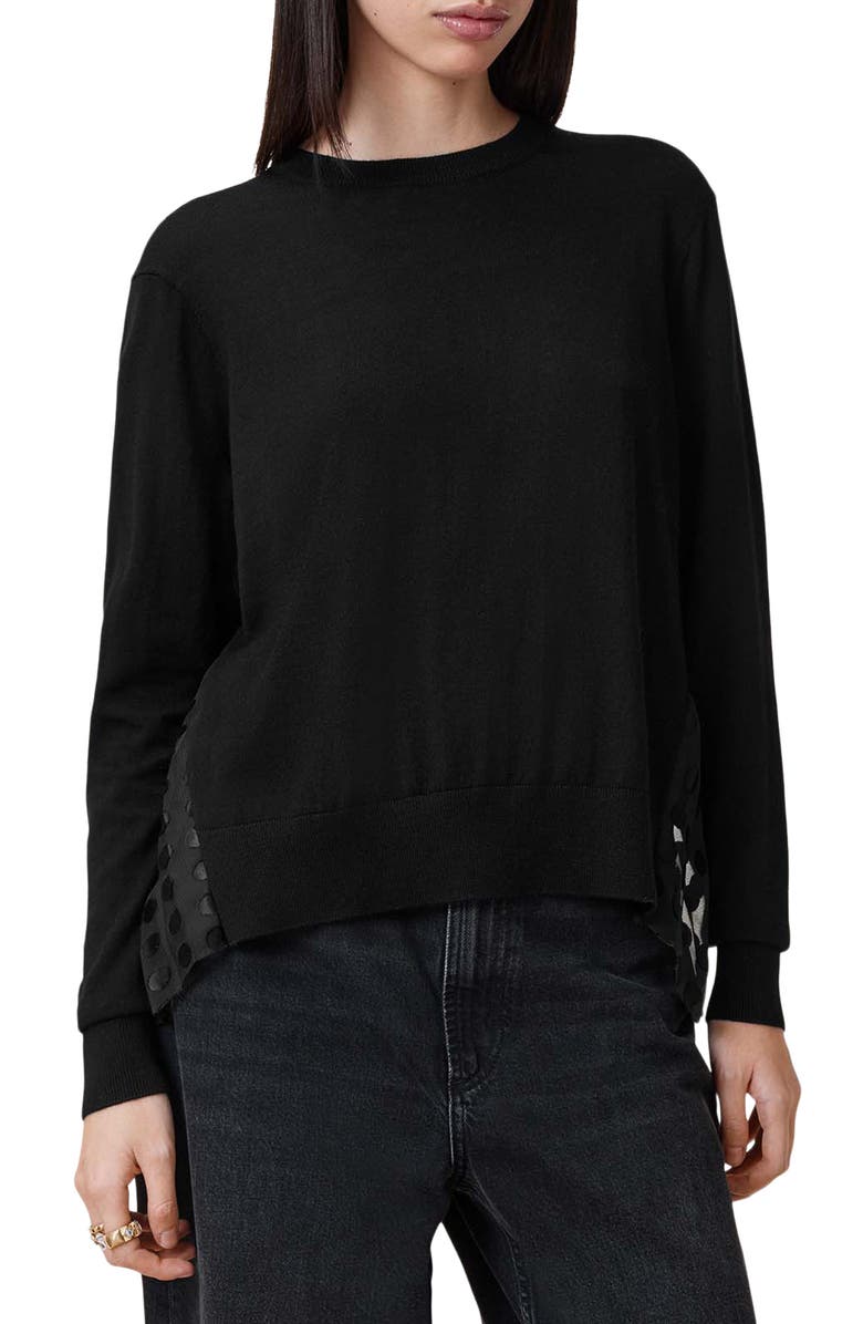 AllSaints Dott Mixed Media Sweater, Main, color,