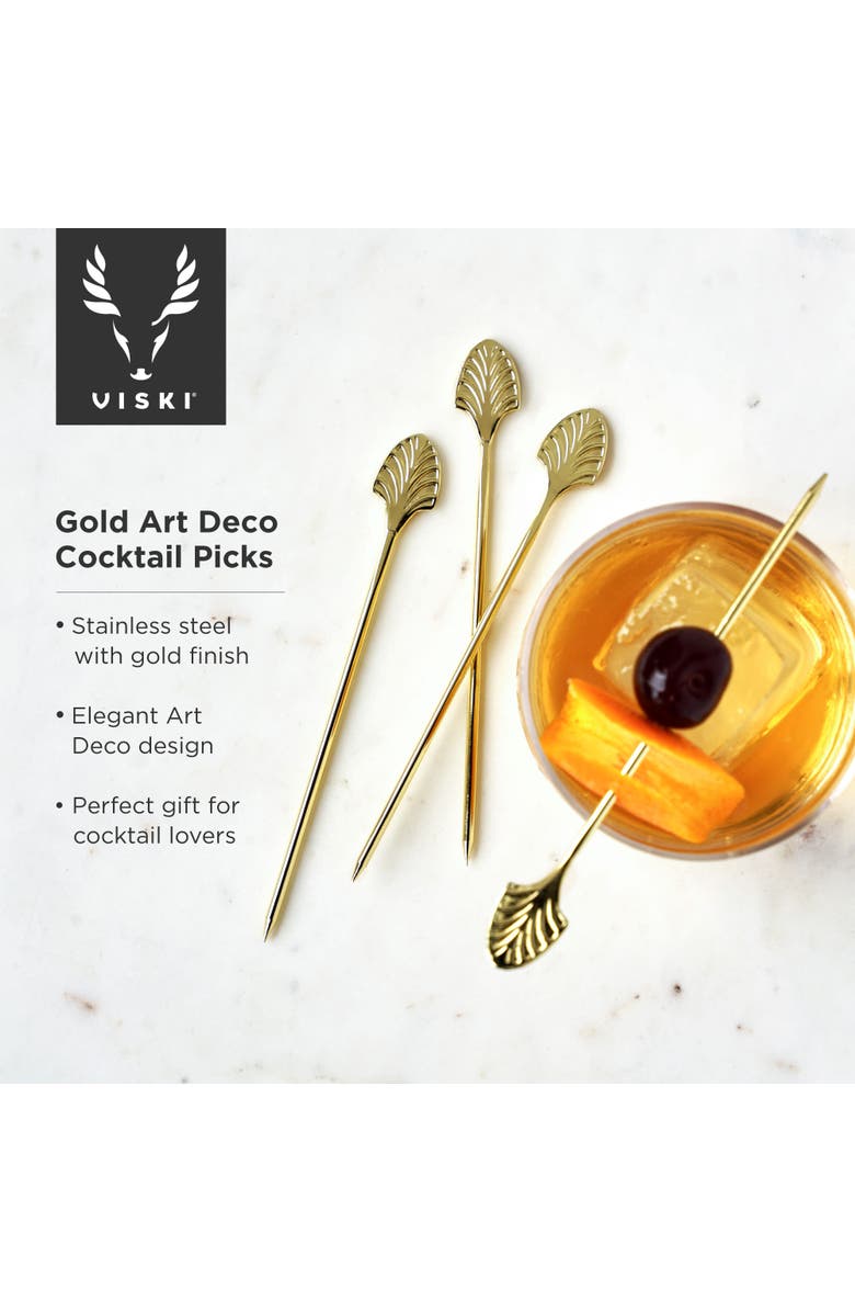 Viski Art Deco Cocktail Picks Set of 4, Alternate, color, Gold