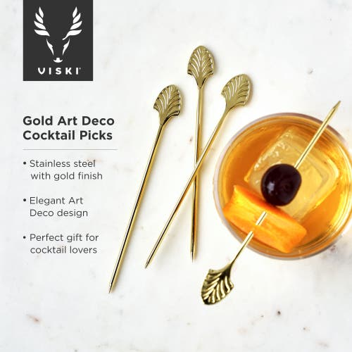 Viski Art Deco Cocktail Picks Set Of 4 In Gold