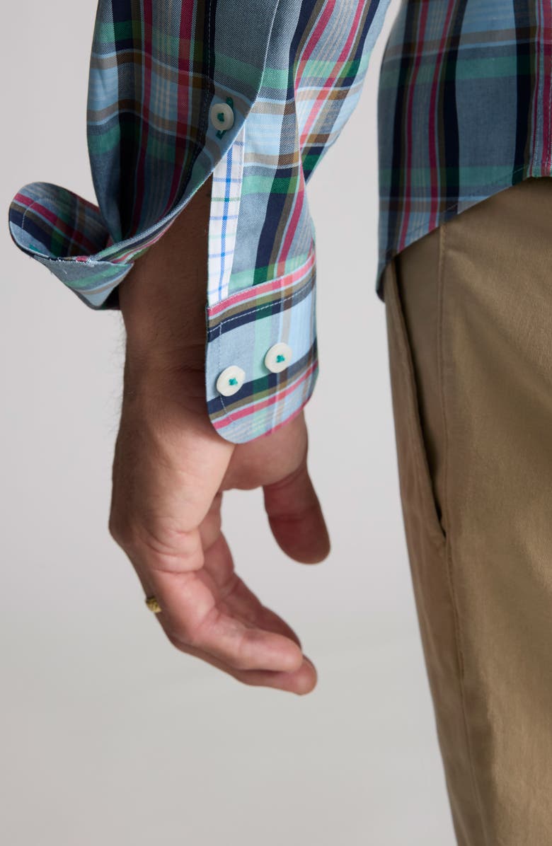 UNTUCKit Plaid Wrinkle Free Cotton Button-Down Shirt, Alternate, color, Blue