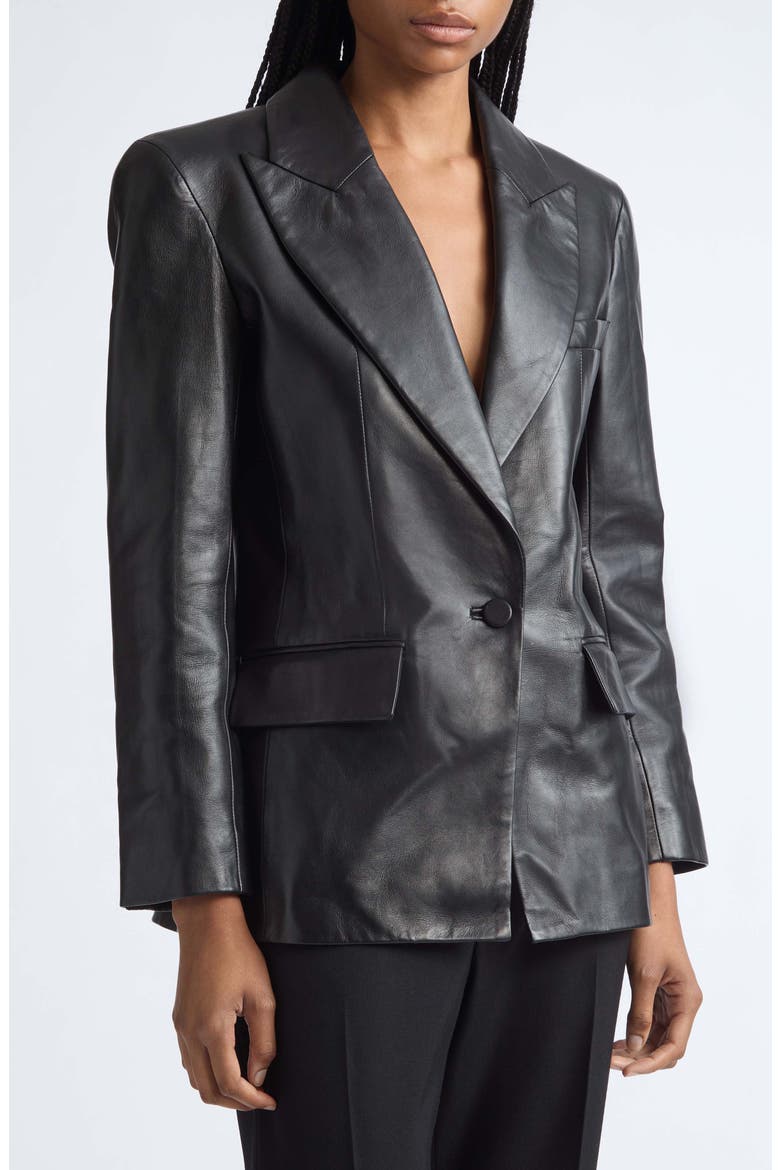 Sharp Shoulder Leather Jacket, Alternate, color, 0PA BLACK