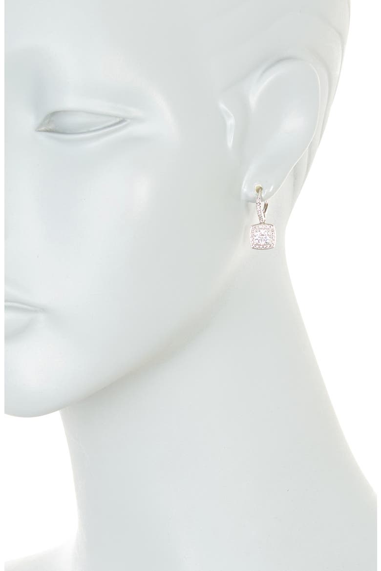 Square Halo CZ Drop Leverback Earrings, Alternate, color, RHODIUM