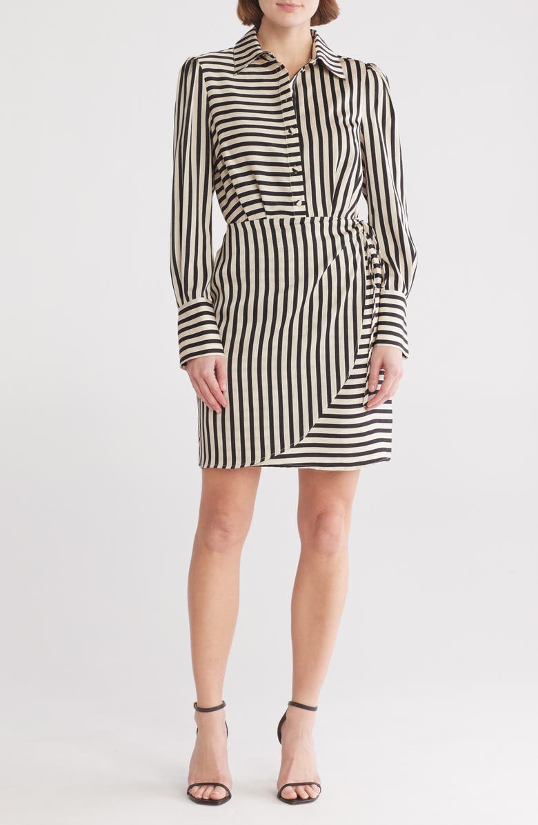 Sam Edelman Cabana Stripe Long Sleeve Shirt Dress, Main, color, Black/ Ivory