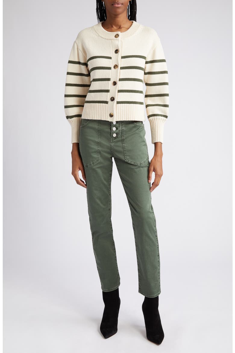 Arya Button Fly Stretch Cotton Pants, Alternate, color, ARMY GREEN