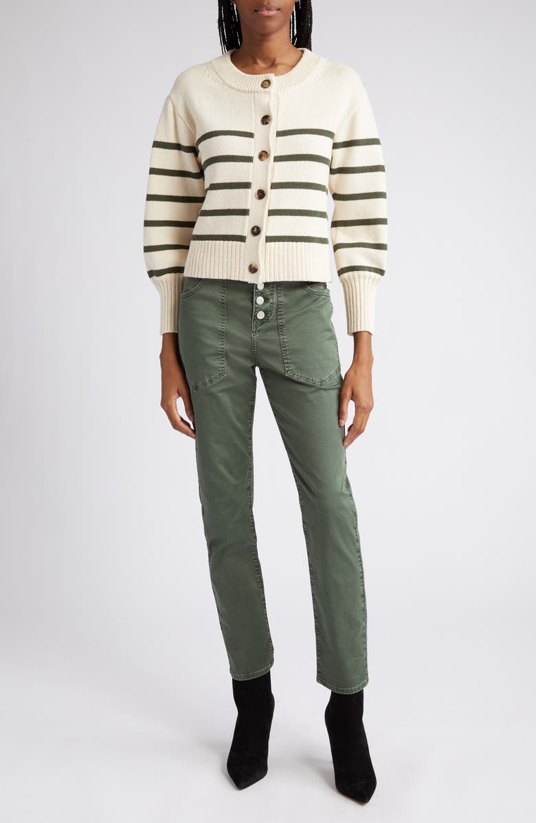 Veronica Beard Arya Button Fly Stretch Cotton Pants, Alternate, color, Army Green
