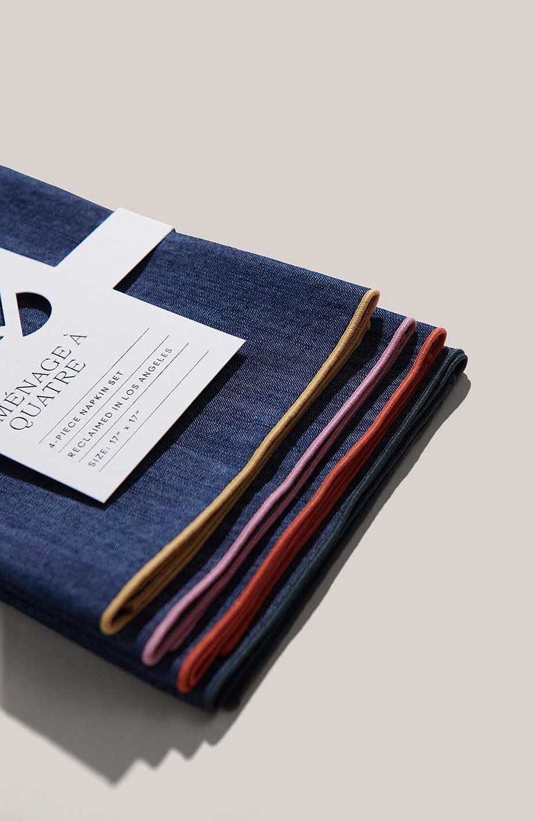 ATELIER SAUCIER Ménage à Quatre Set of 4 Rainbow Edge Reclaimed Denim Napkins, Alternate, color, 