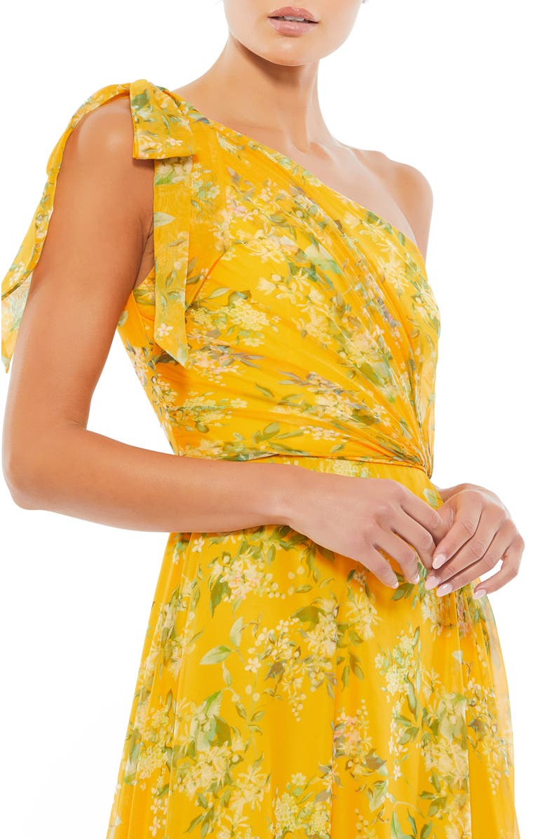 Mac Duggal Floral One Shoulder Bow Maxi Dress, Alternate, color, Yellow Multi