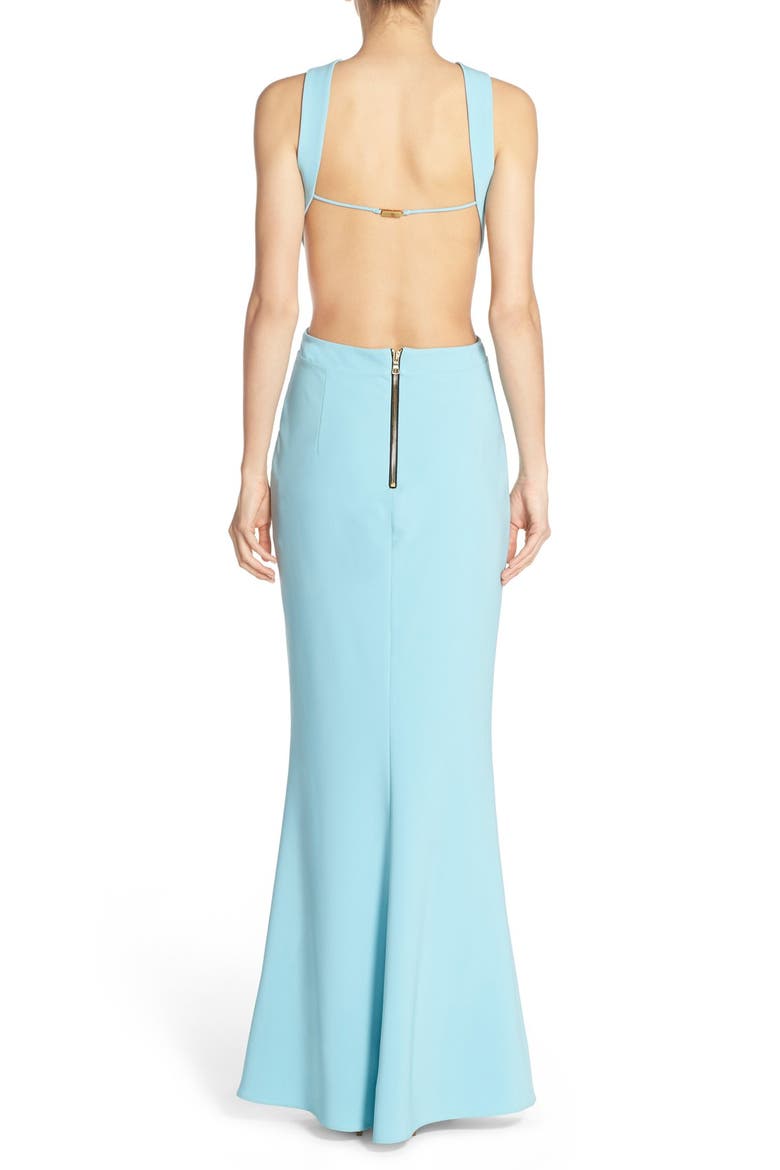 Backless Stretch Woven Gown, Alternate, color, AQUA