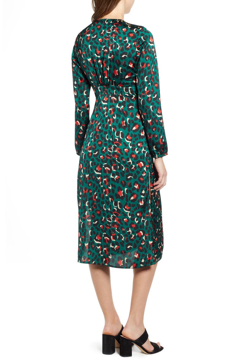 Button Front Midi Dress, Alternate, color, TEAL CYRUS BOLD ANIMAL
