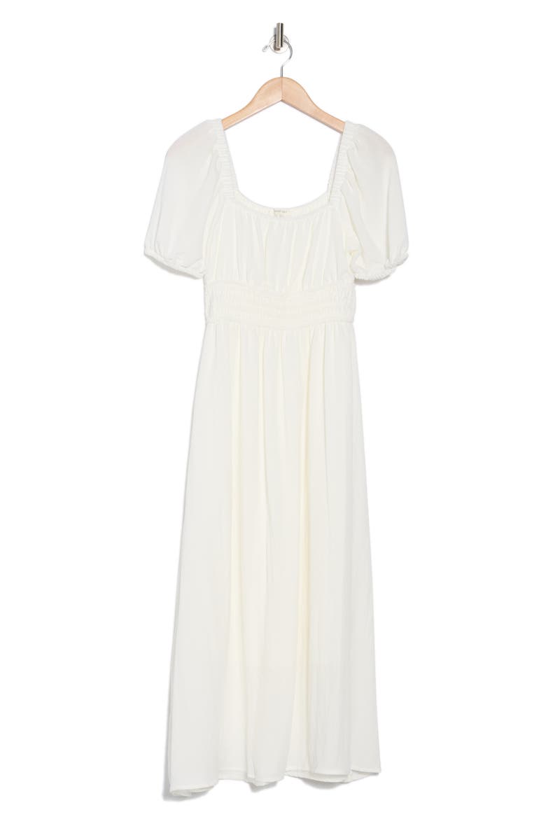 Puff Sleeve Midi Dress, Alternate, color, OFF WHITE