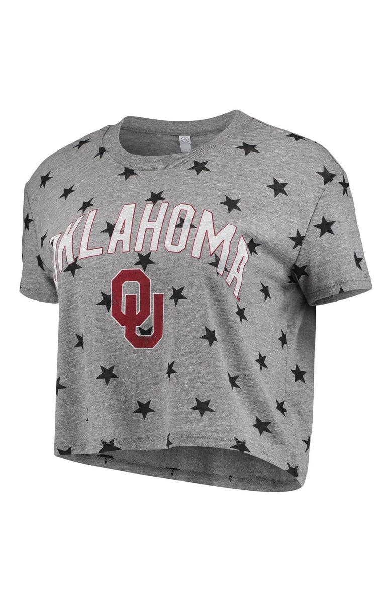 ALTERNATIVE APPAREL Women's Alternative Apparel Heathered Gray Oklahoma Sooners Headliner Stars Cropped Tri-Blend T-Shirt, Alternate, color, 