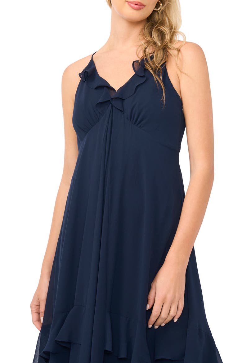 Ruffle Chiffon Maxi Dress, Alternate, color, INDIGO NIGHT