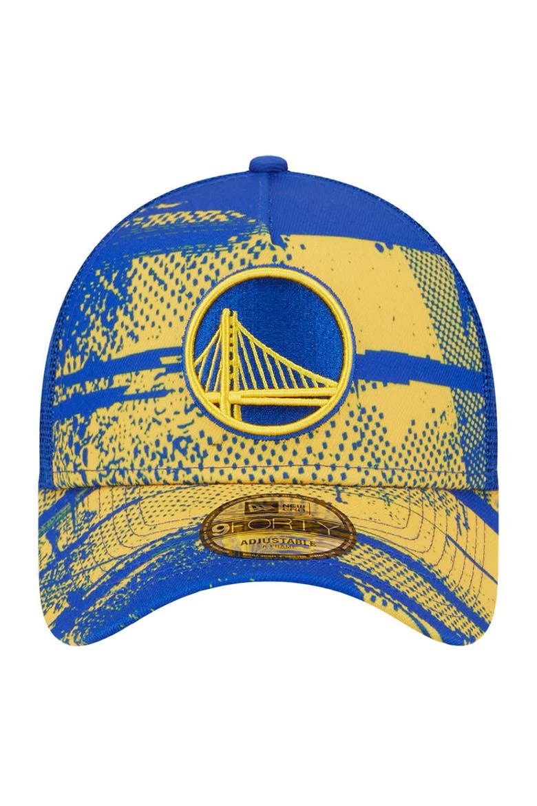Men's New Era Royal/Gold Golden State Warriors Tip Off A-Frame Trucker 9FORTY Adjustable Hat, Alternate, color, Royal