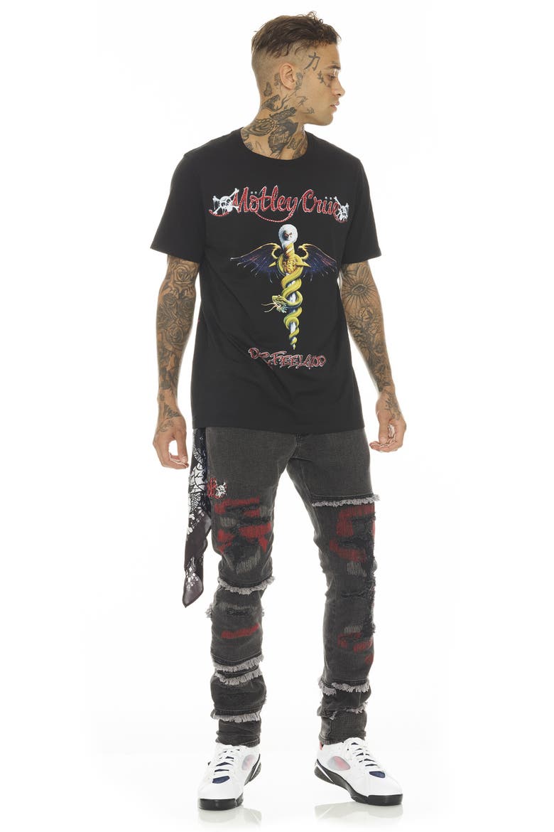 Rocker Mötly Crüe Frayed Slim Fit Stretch Jeans, Alternate, color, MOTLEY