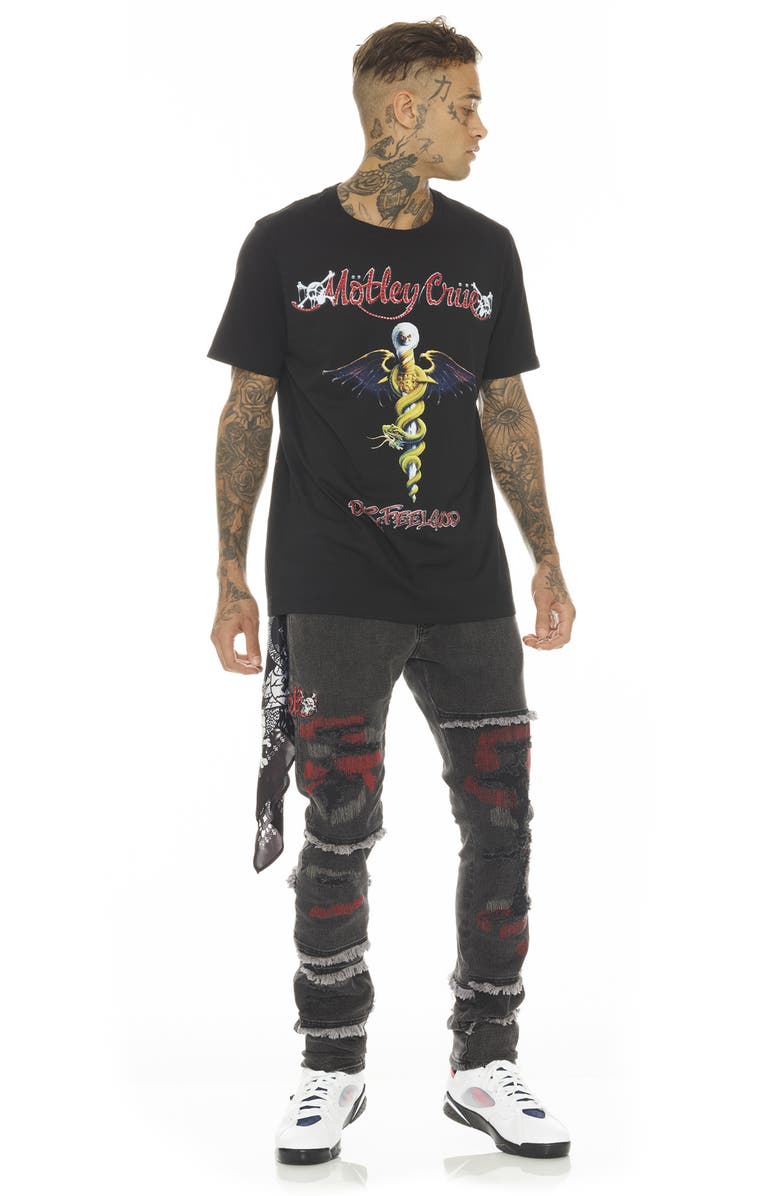 Cult of Individuality Rocker Mötly Crüe Frayed Slim Fit Stretch Jeans, Alternate, color, Motley