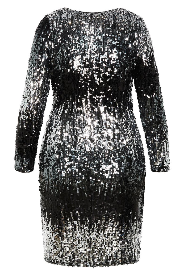 Arielle Long Sleeve Sequin Wrap Front Dress, Alternate, color, PRINT