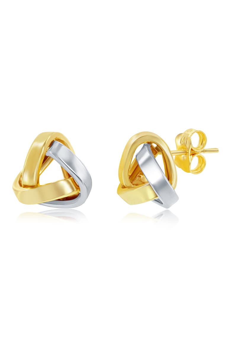 14K Two-Tone Gold Love Knot Stud Earrings, Main, color, GOLD/ WHITE