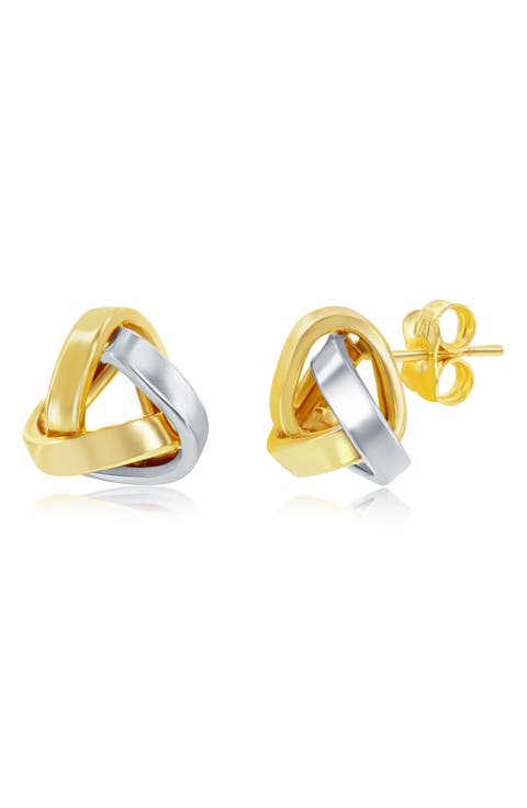 14K Two-Tone Gold Love Knot Stud Earrings