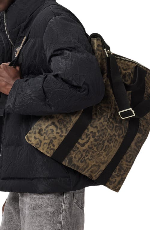 Allsaints Kei Leopard Canvas Backpack In Brown