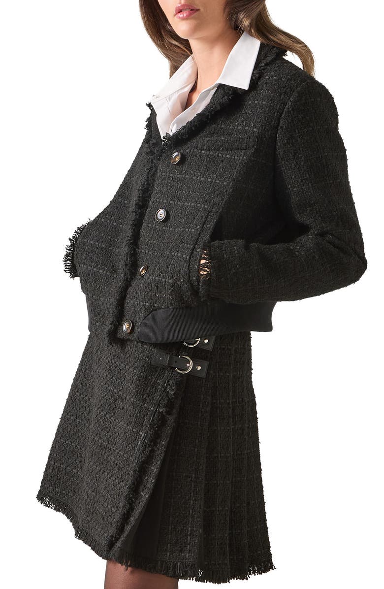 LK Bennett Pip Black Tweed Trim Bomber Jacket, Alternate, color, Black