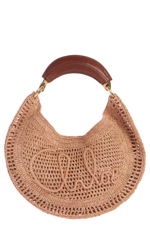 Summer Banana Crochet Raffia Hobo Bag