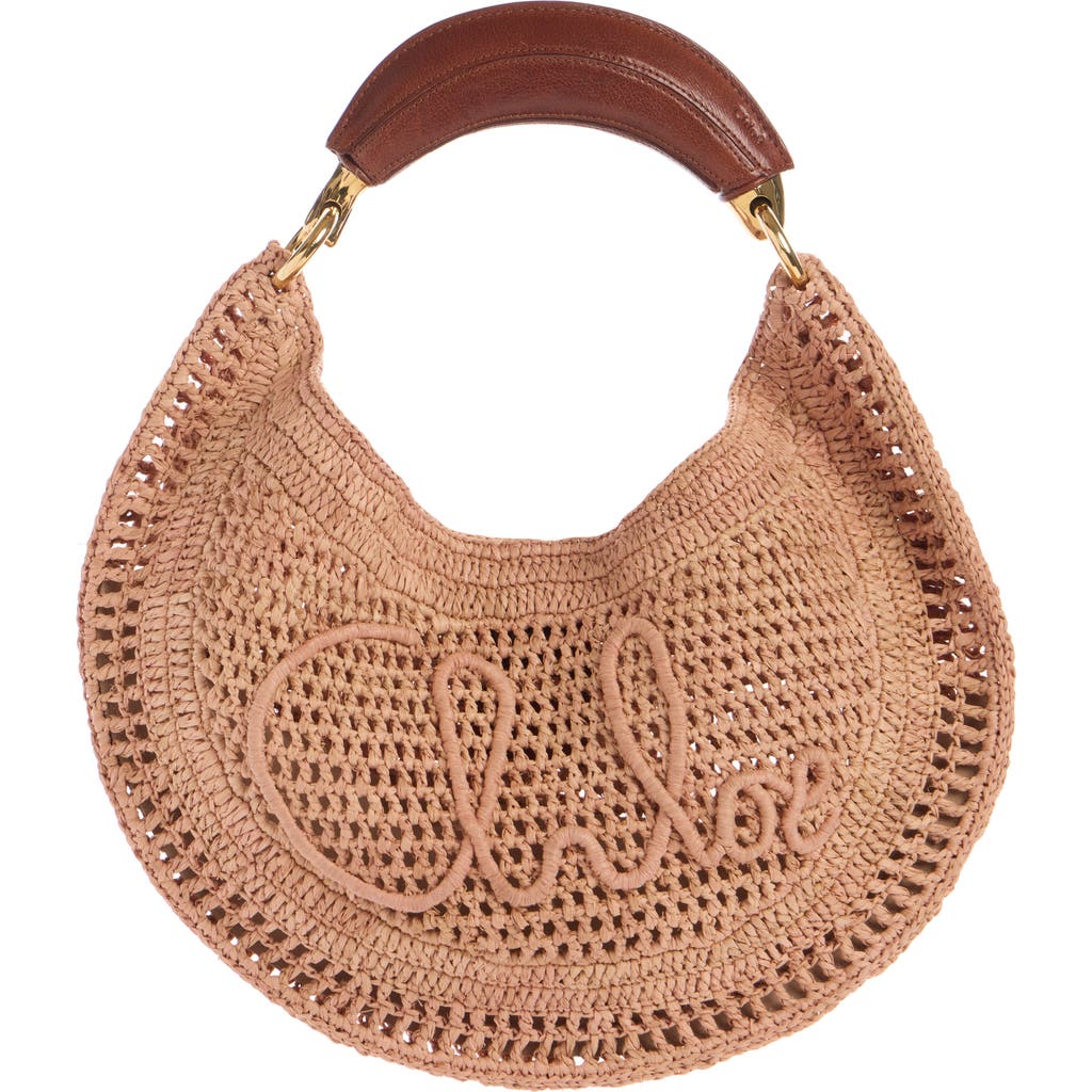 Chloé Summer Banana Leather-trimmed Embroidered Raffia Tote In Summery Beige