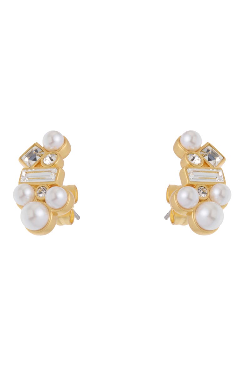 Mae Zoroya Faux Pearl & Crystal Stud Earrings, Main, color, GOLD TONE / PEARL / CLEAR
