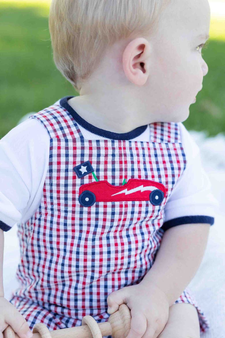 Plaid Seersucker Shortall With Derby Car, Alternate, color, Navy/White/Red