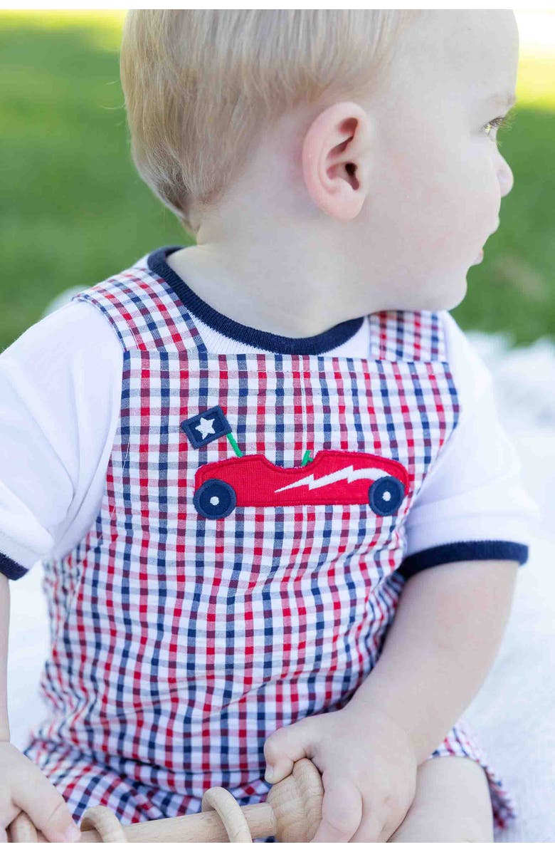 Florence Eiseman Plaid Seersucker Shortall With Derby Car, Alternate, color, Navy/White/Red