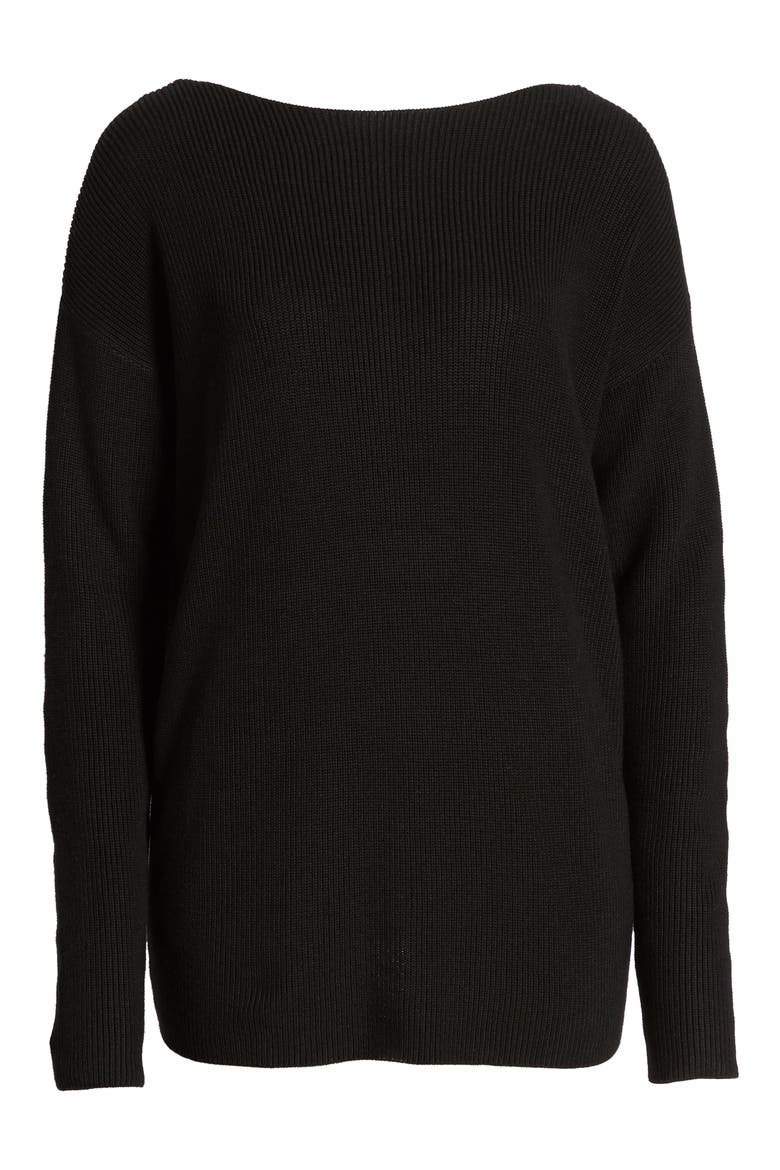 Twist Back Sweater, Alternate, color, BLACK