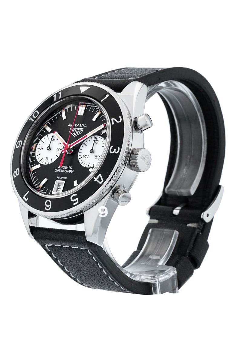 Watchfinder & Co. Tag Heuer Preowned 2023 Autavia CBE2118.FC8246 Leather Strap Watch, 42mm, Alternate, color, Black