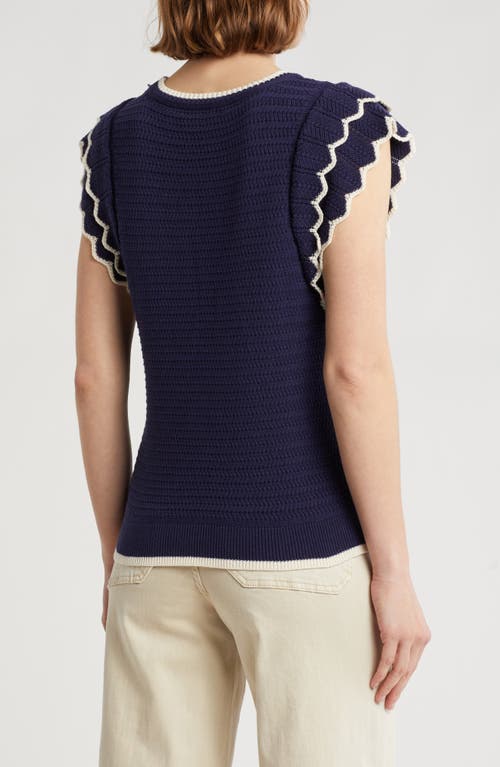 Democracy Scalloped Cap Sleeve Sweater In Blue