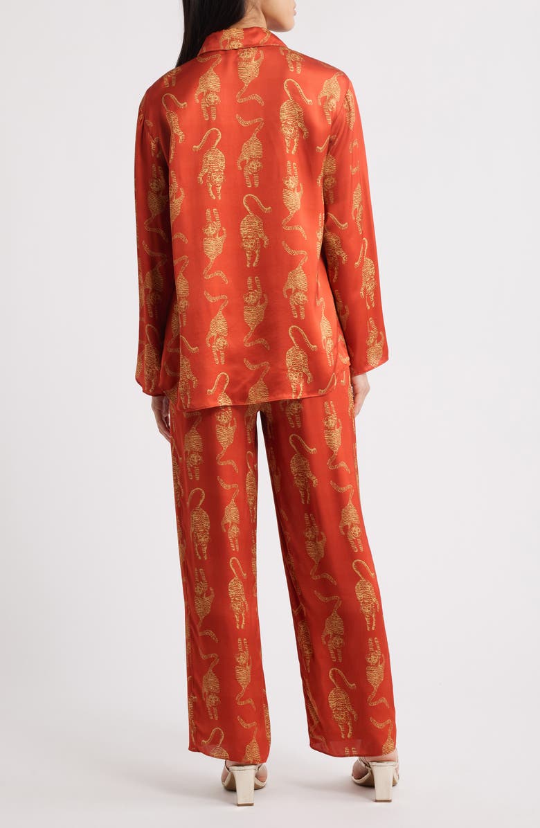 Sani Sher Tiger Print Button-Up Shirt & Pants Set, Alternate, color, Crimson Tiger