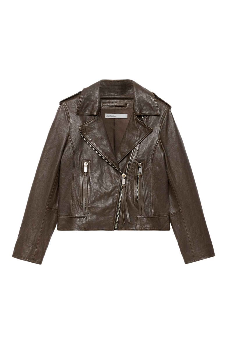 Errie Leather Biker Jacket, Alternate, color, OLIVE GREEN