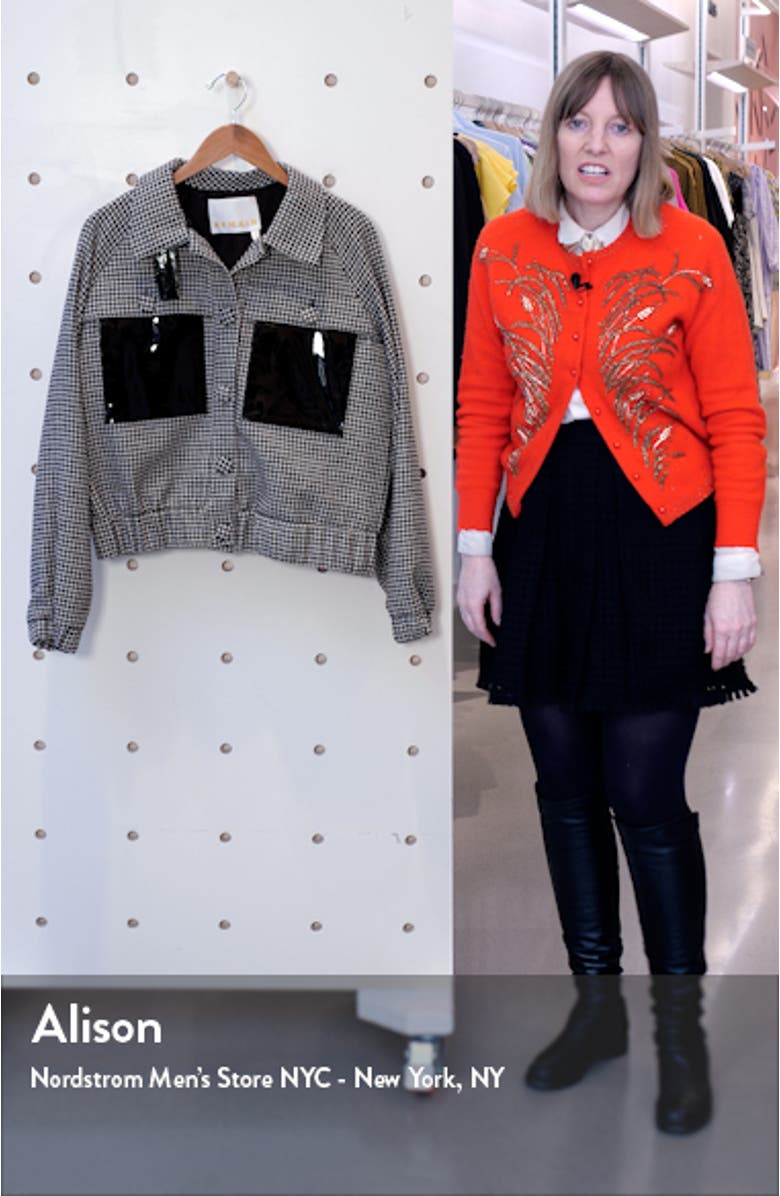 Women's Odette Leather Trim Houndstooth Wool Blend Jacket, sales video thumbnail