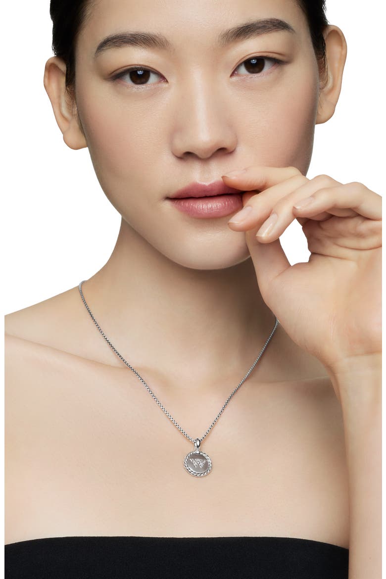 Initial Charm Necklace with Diamonds, Alternate, color, SILVER/ DIAMOND-W