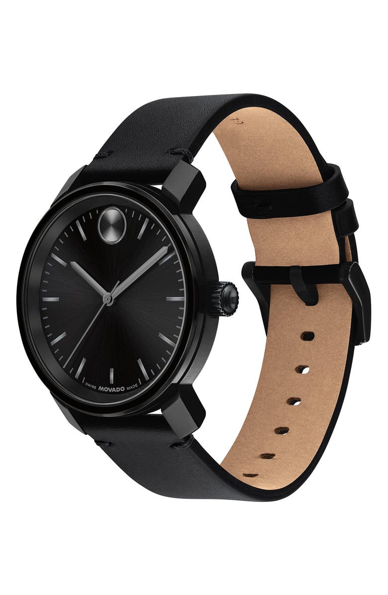 Movado Bold Access Leather Strap Watch, 41mm, Alternate, color, Black Dial