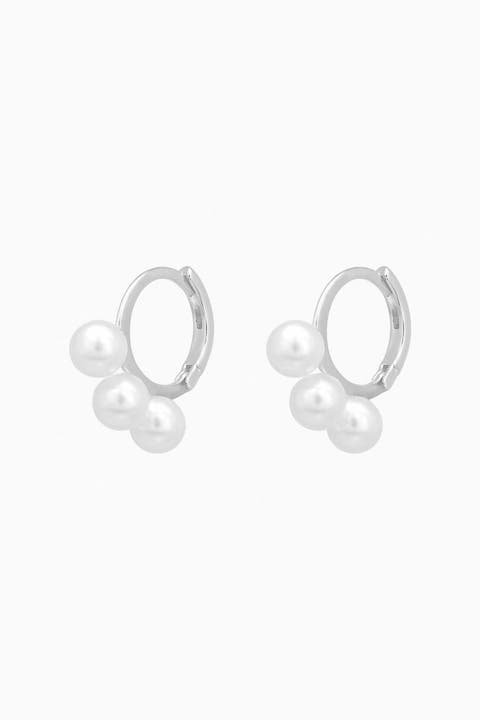 Sterling Silver 18k Gold Plated Triple Pearl Earrings Holiday Gift Idea