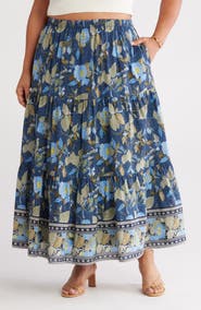Treasure & Bond Print Tiered Maxi Skirt
