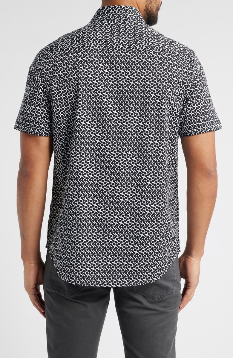 Bugatchi Miles OoohCotton<sup>®</sup> Geo Print Short Sleeve Button-Up Shirt, Alternate, color, Black