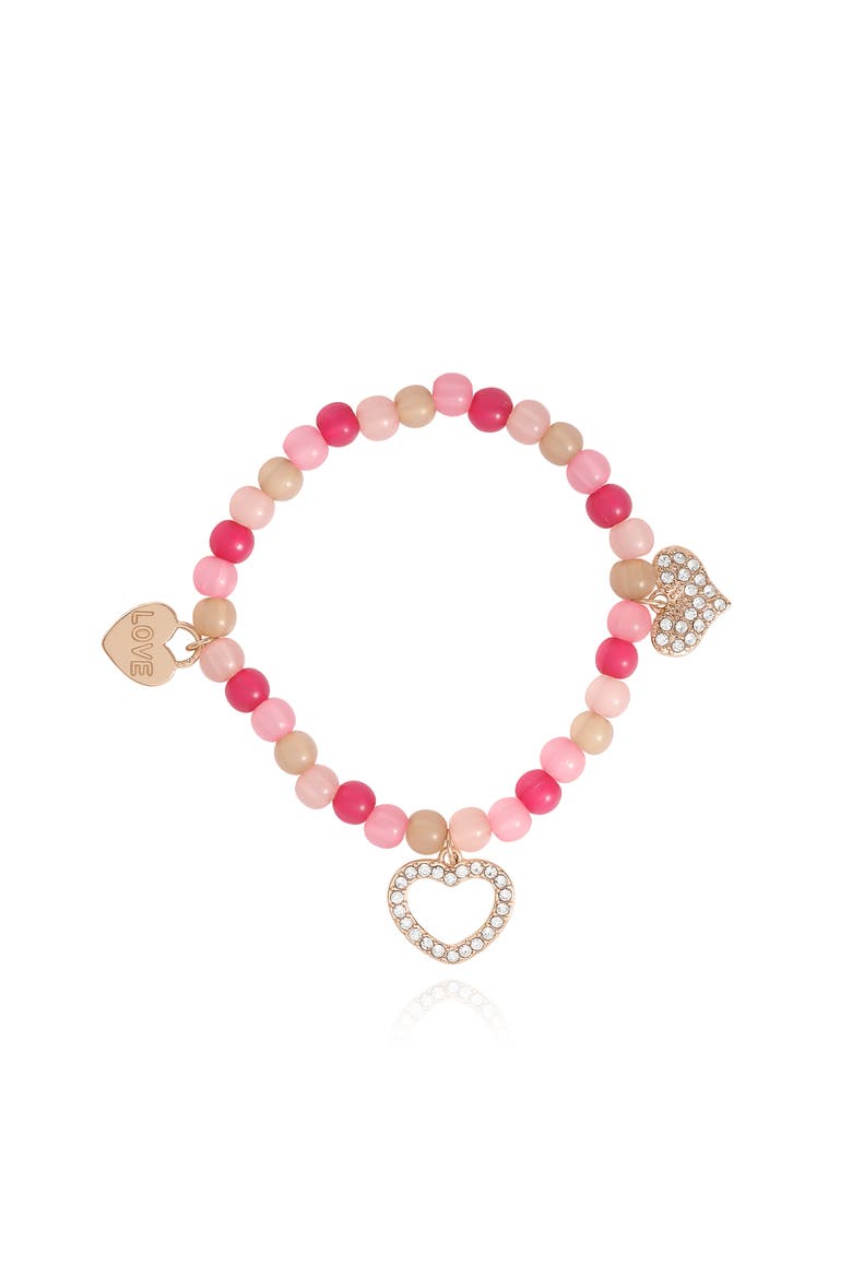 Kids Pink Heart Charm Bracelet & Earrings Set, Alternate, color, pink, silver, gold