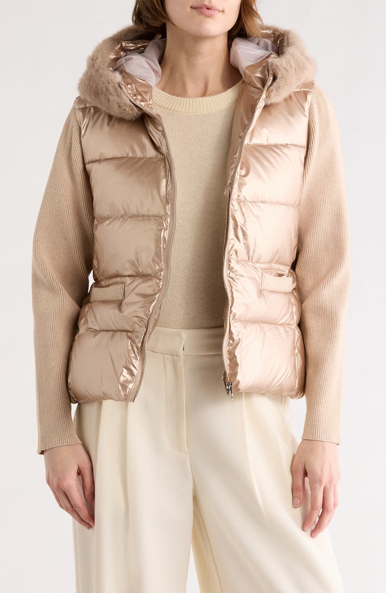 La Fiorentina Faux Fur Trim Hooded Puffer Jacket, Alternate, color, Gold