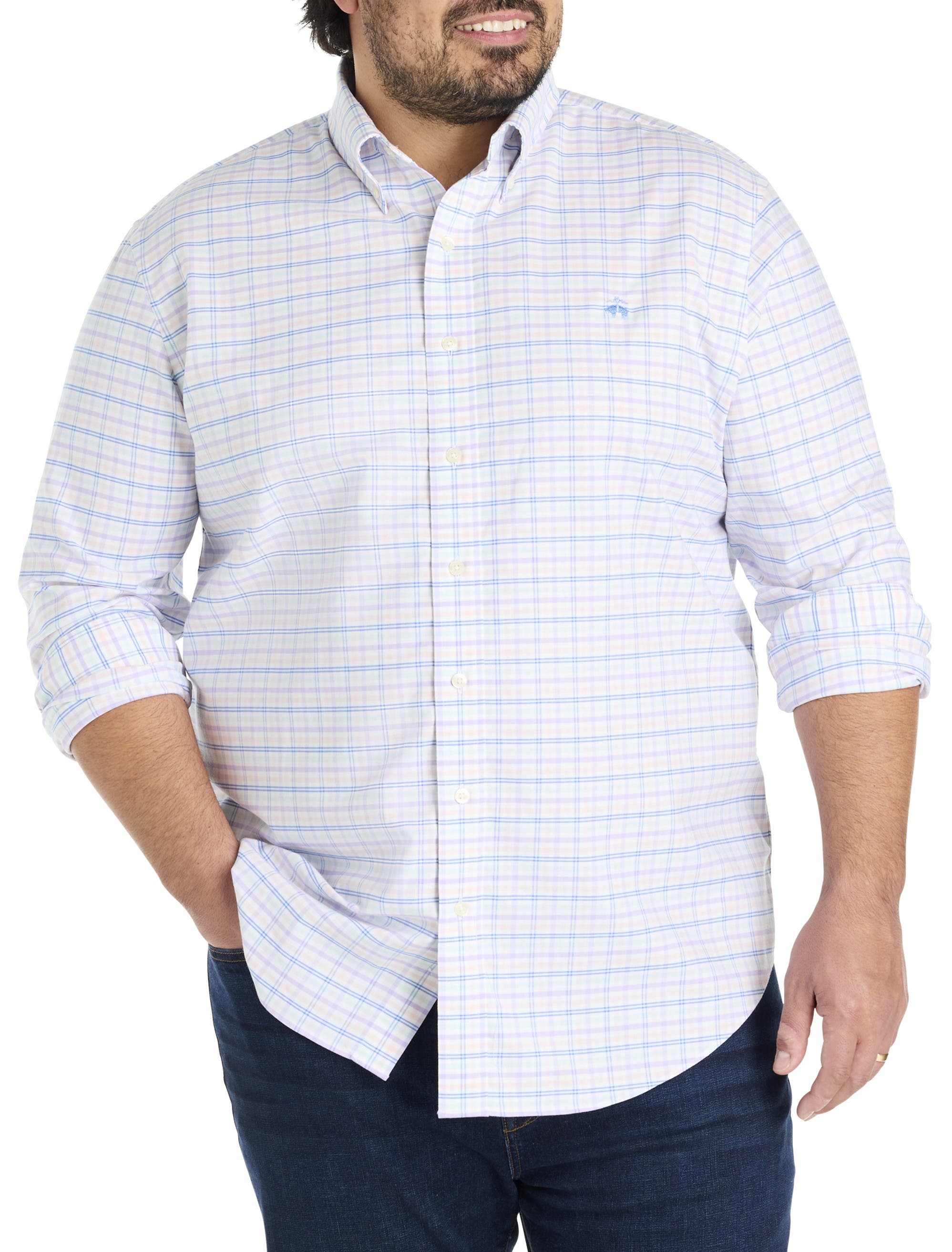 B+T Essentials Fit by Dxl Big & Tall  Non-Iron Multi Check Sport Shirt in Hydrangea Multi 