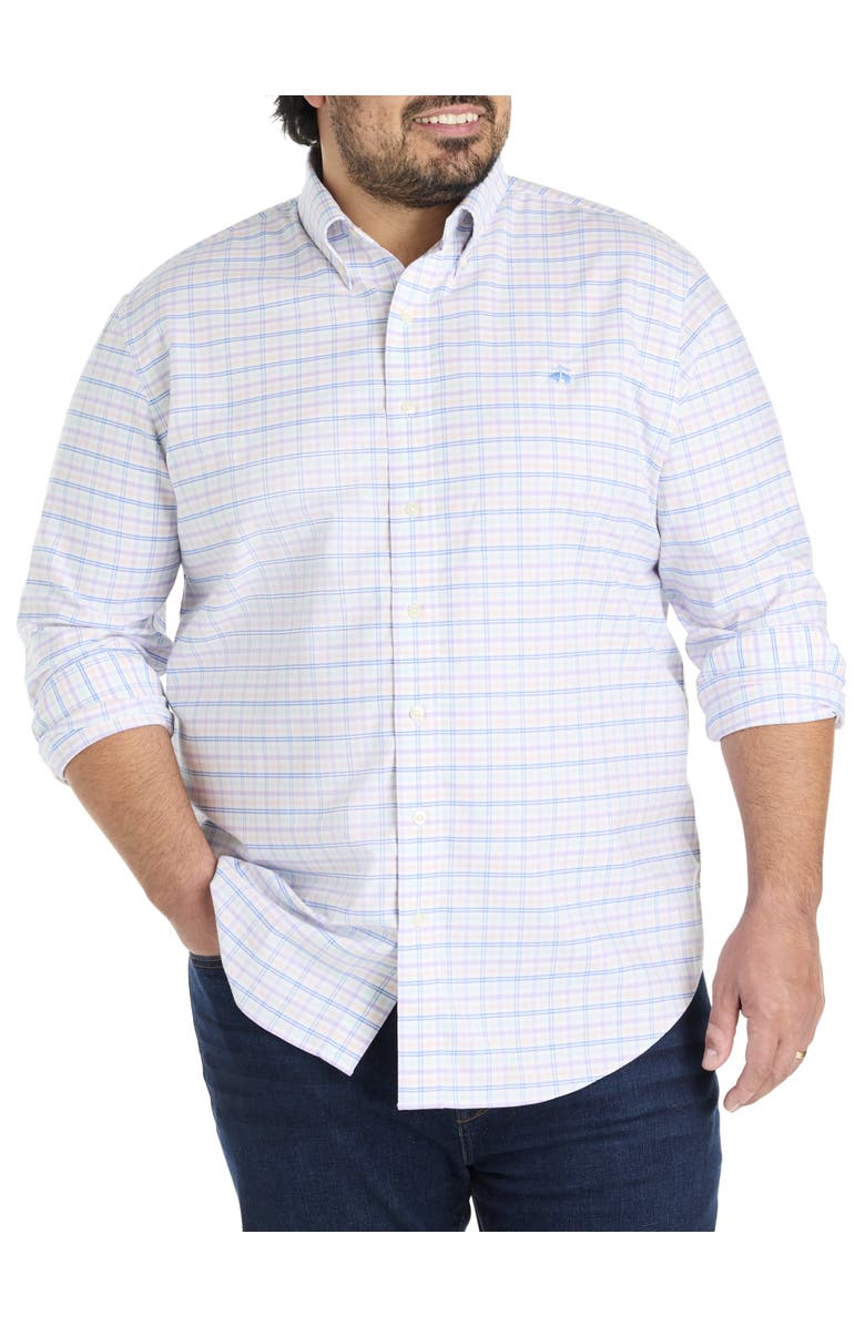 B+T Essentials Fit by Dxl Big & Tall  Non-Iron Multi Check Sport Shirt, Main, color, Hydrangea Multi