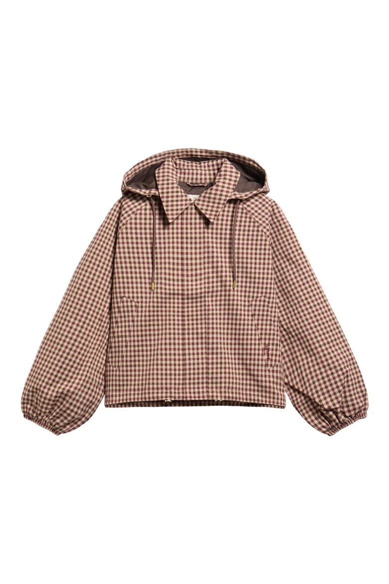 Audrey Check Showerproof Hooded Bomber Jacket, Alternate, color, CRANBERRY/ BROWN GINGHAM